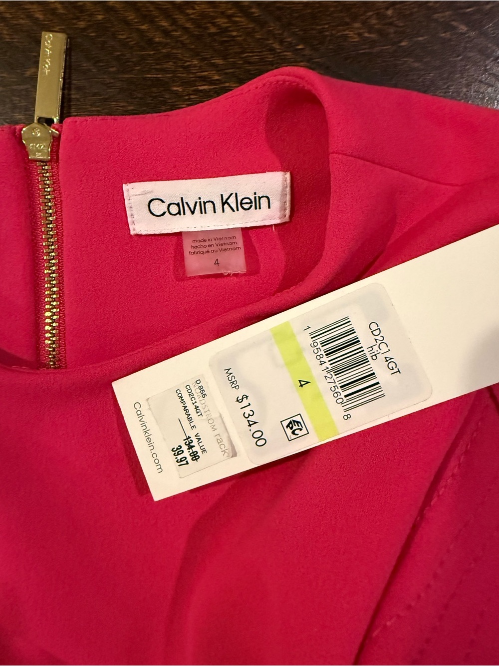 NWT Calvin Klein Hibiscus Pink Flutter Sleeve Sheath Dress Size 4 - Picture 5 of 12